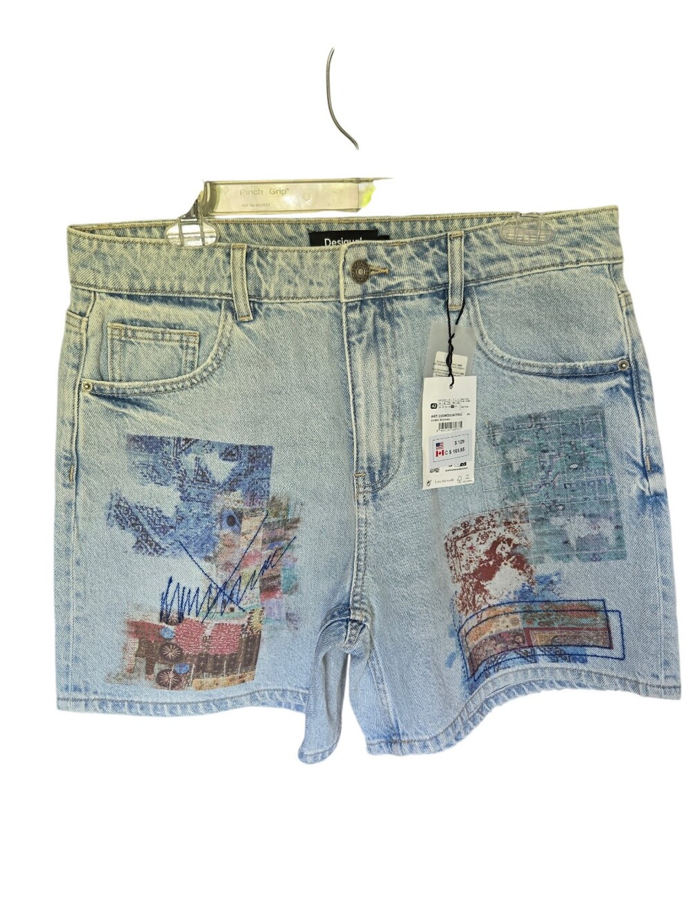 Desigual Graphic Denim Shorts Womens 42 US 10 12 NWT Artsy Festival Boho